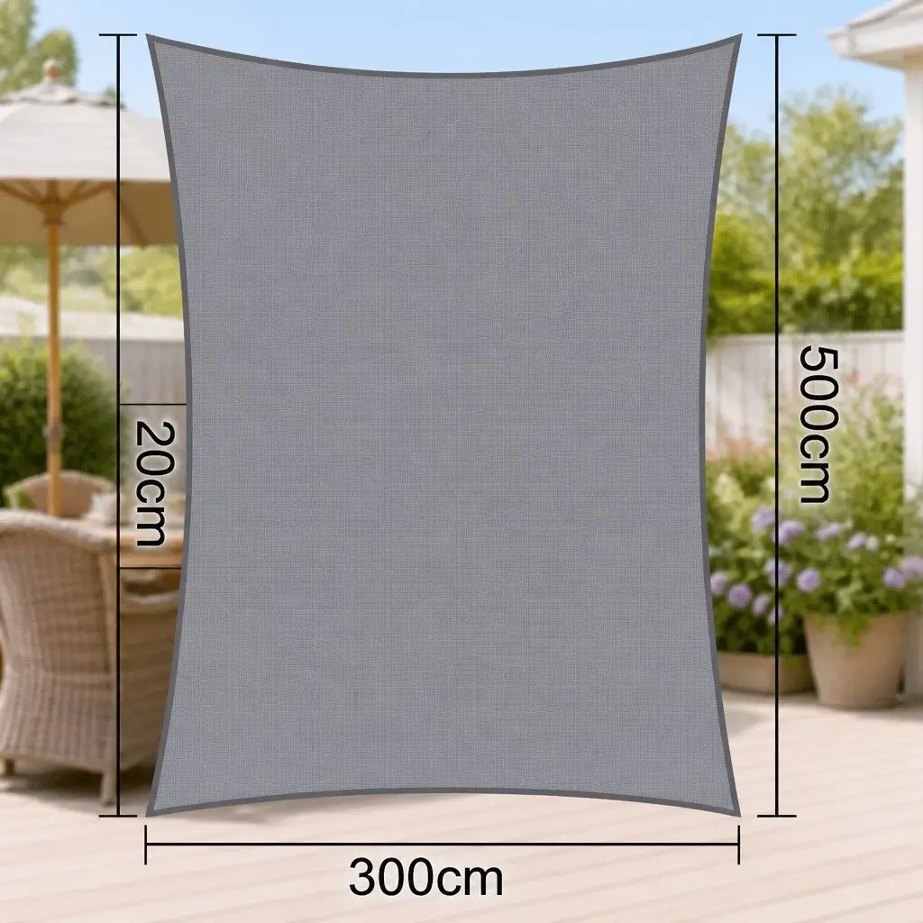 Rectangle Shade Sail 3x5m Grey UV Protection Outdoor Commercial Grade Fabric