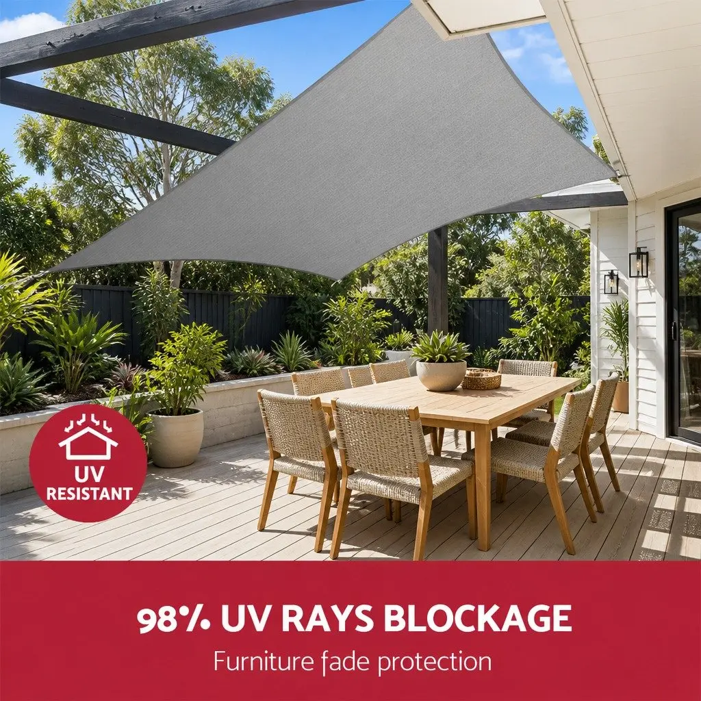 Rectangle Shade Sail 3x5m Grey UV Protection Outdoor Commercial Grade Fabric