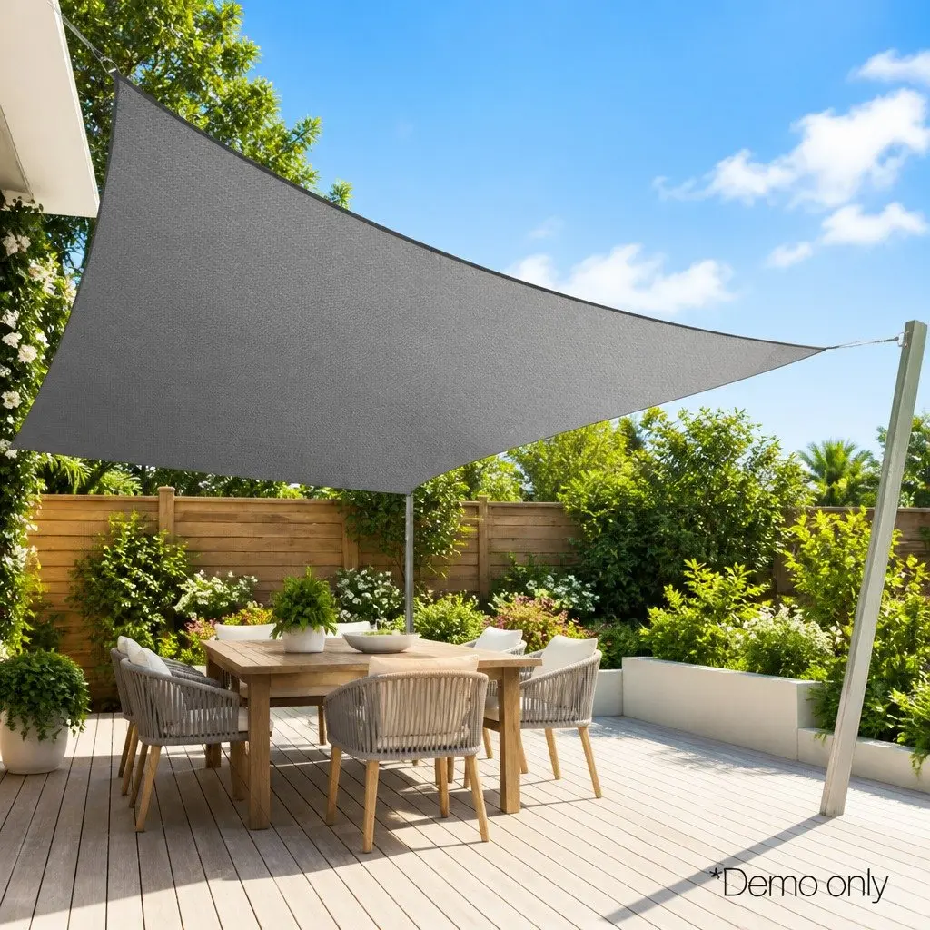 Rectangle Shade Sail 3x5m Grey UV Protection Outdoor Commercial Grade Fabric