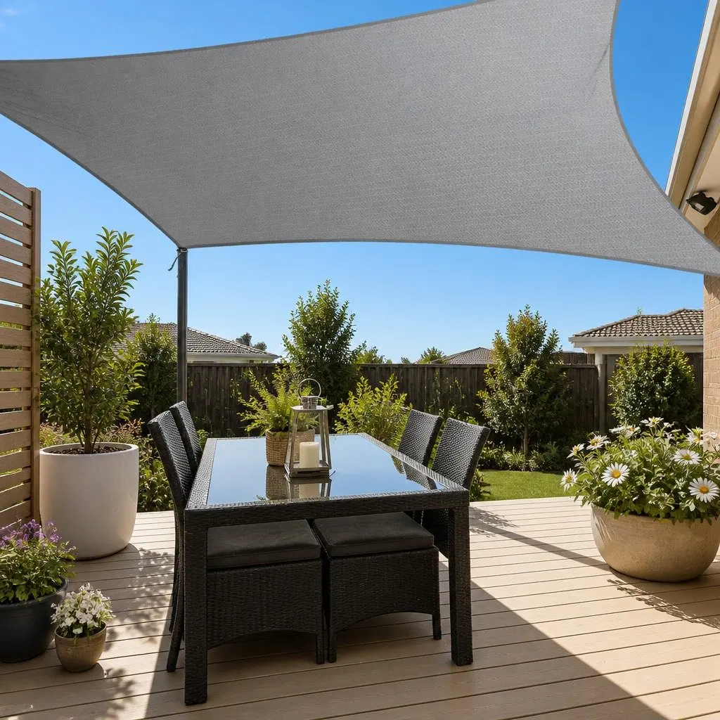 Rectangle Shade Sail 3x5m Grey UV Protection Outdoor Commercial Grade Fabric