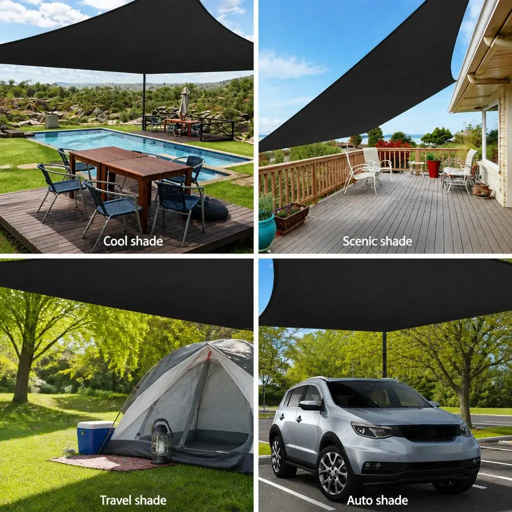 Rectangle Shade Sail 3x6m Black Outdoor UV Protection Commercial Grade 280GSM