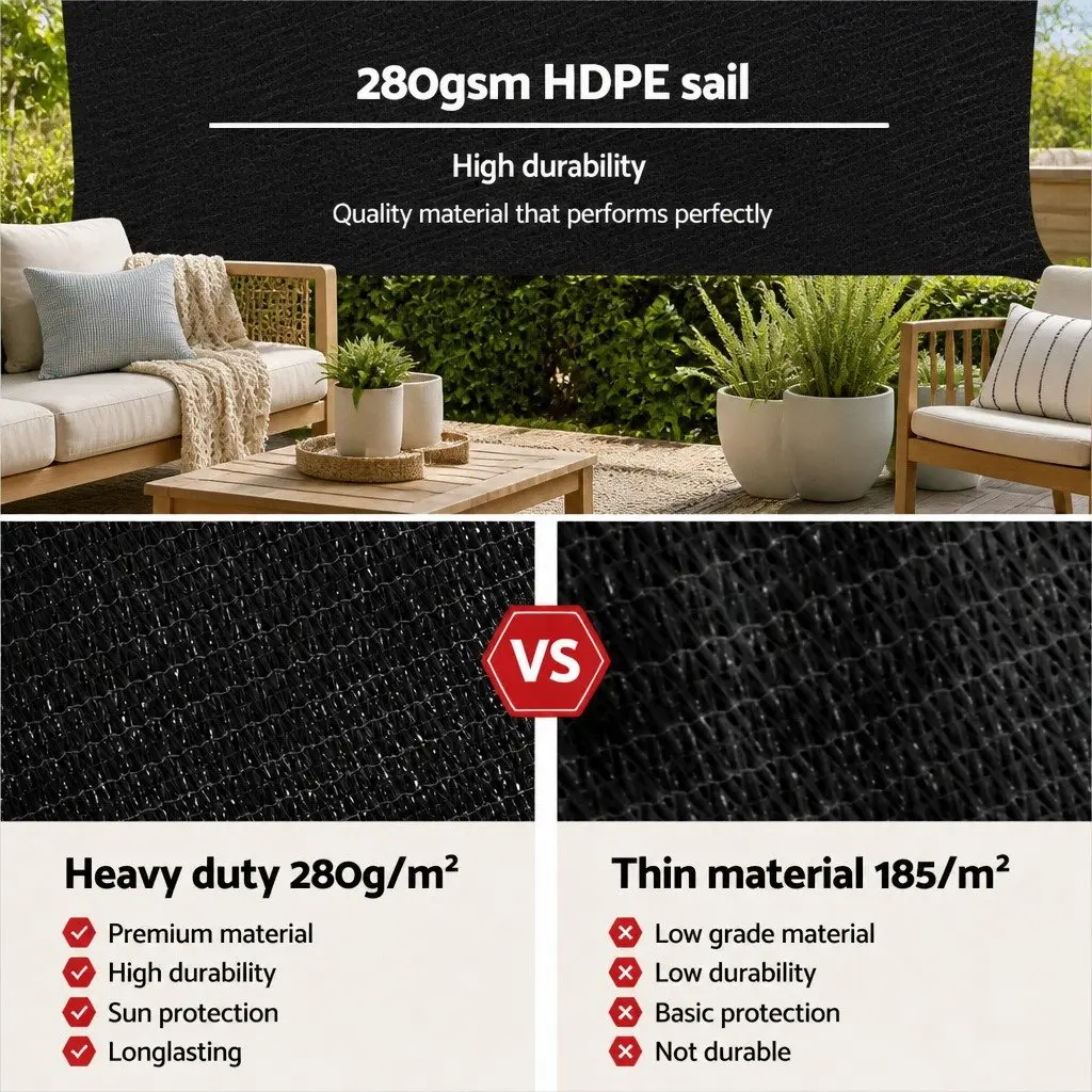 Rectangle Shade Sail 3x6m Black Outdoor UV Protection Commercial Grade 280GSM