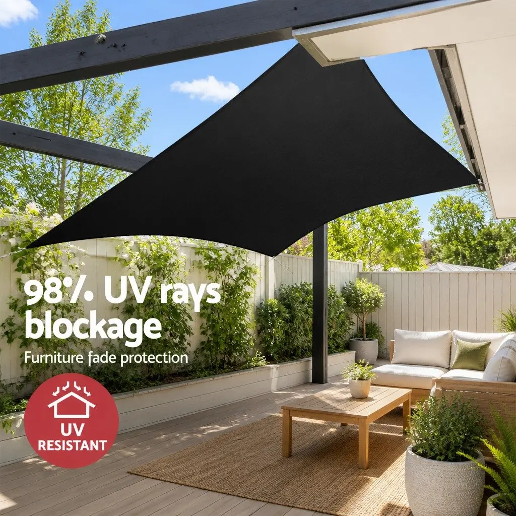 Rectangle Shade Sail 3x6m Black Outdoor UV Protection Commercial Grade 280GSM