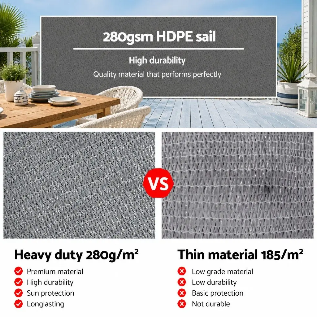 Rectangle Shade Sail 4x5m Grey UV Block Outdoor Sunshade for Patio Pool Garden
