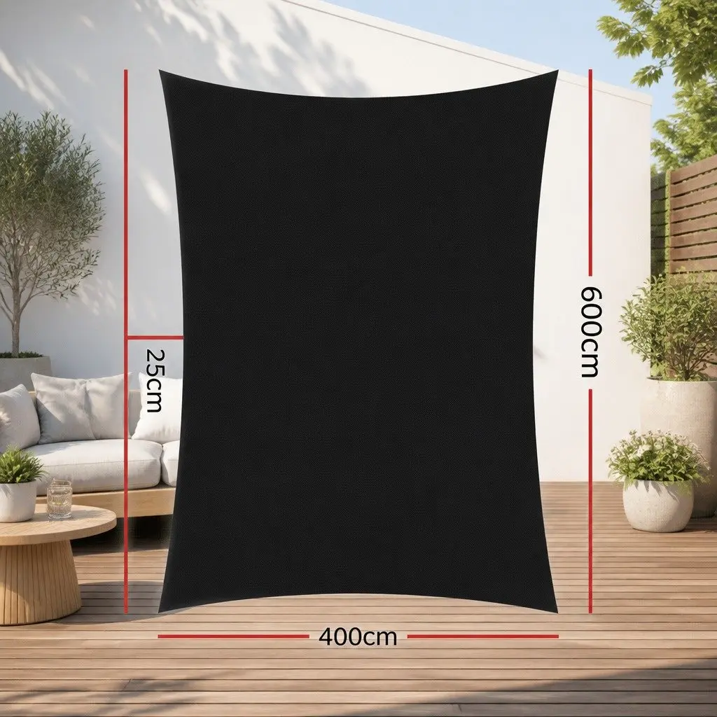 Rectangle Shade Sail UV Protection 4x6m Black Outdoor Patio Pool Garden Sunshade