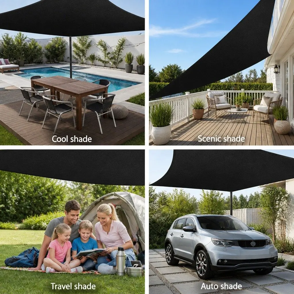 Rectangle Shade Sail UV Protection 4x6m Black Outdoor Patio Pool Garden Sunshade