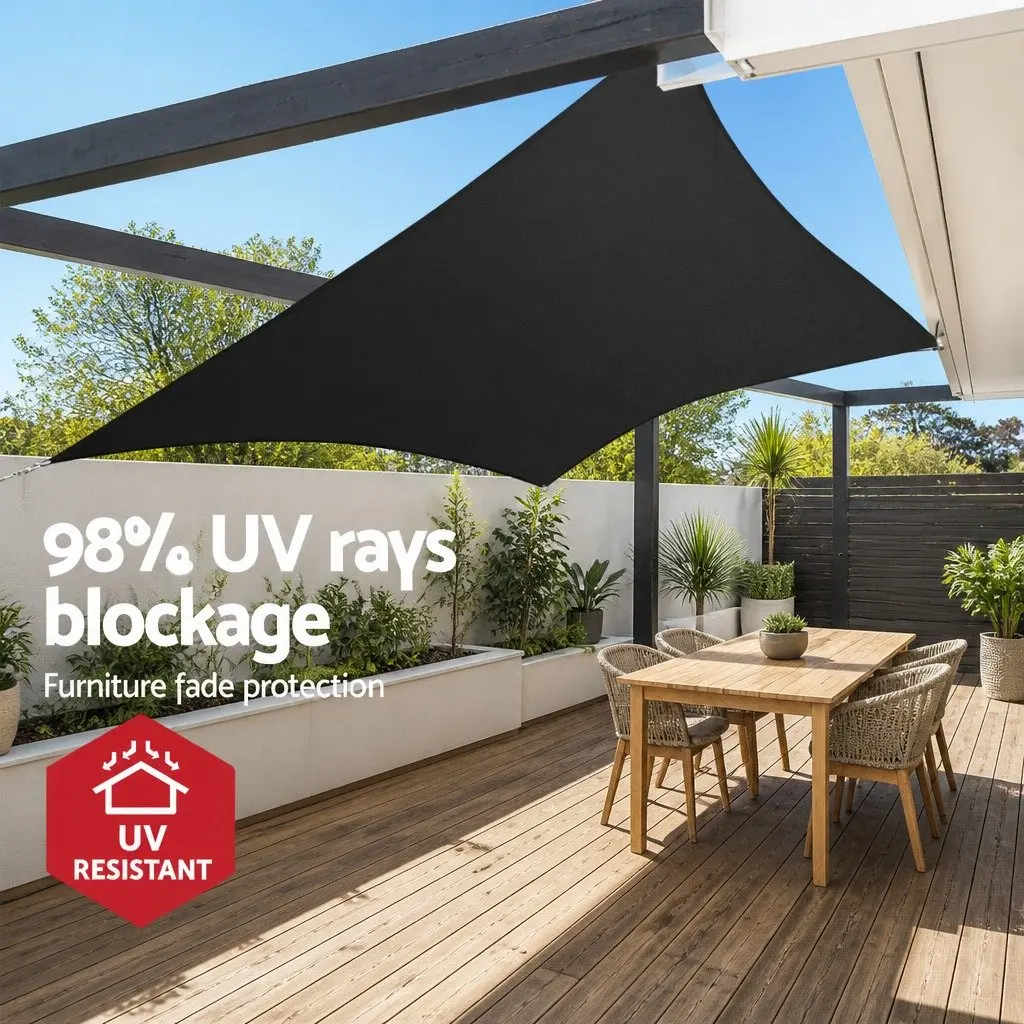 Rectangle Shade Sail UV Protection 4x6m Black Outdoor Patio Pool Garden Sunshade