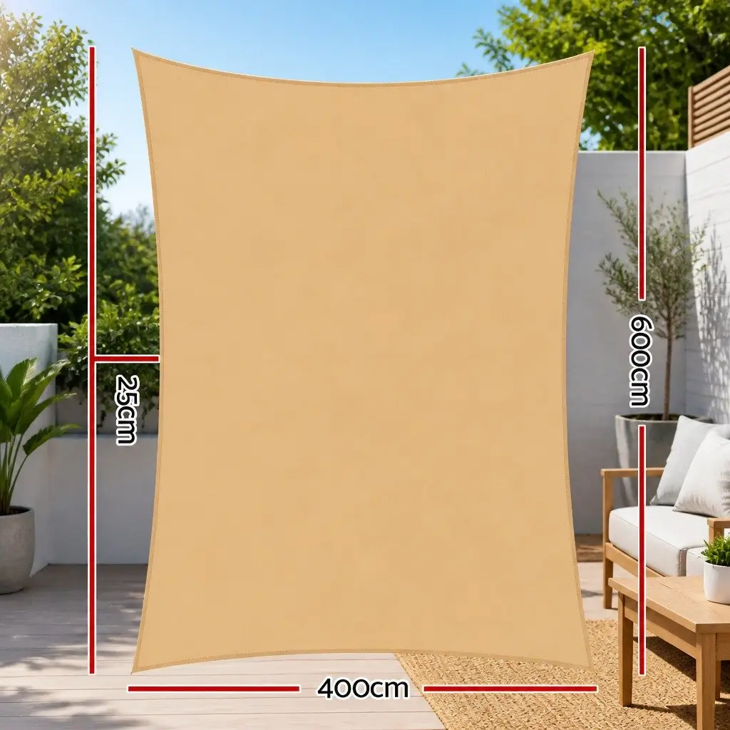 Rectangle Shade Sail UV Protection 4x6m Sand Beige Outdoor Patio Pool Garden Sunshade Cloth