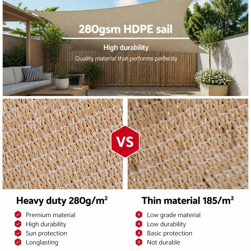 Rectangle Shade Sail UV Protection 4x6m Sand Beige Outdoor Patio Pool Garden Sunshade Cloth