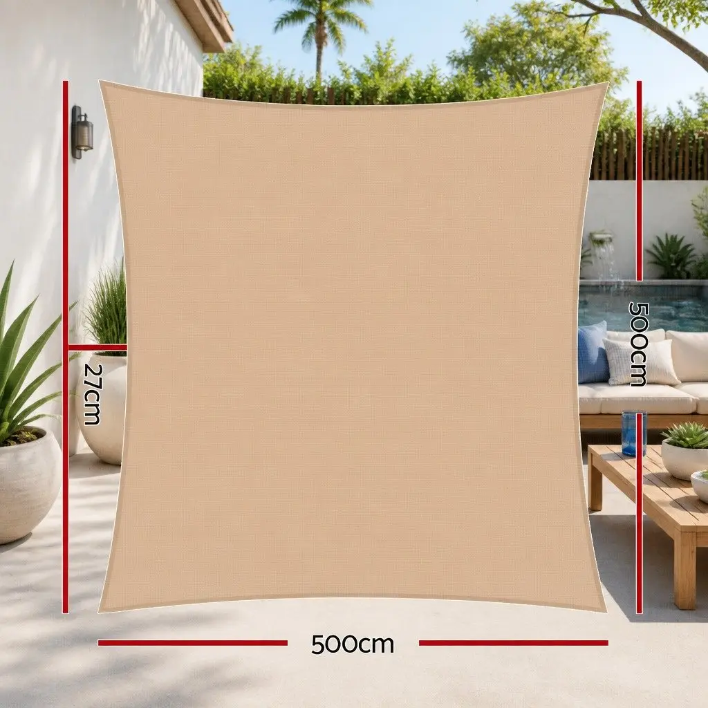 Shade Sail UV Protection 5x5m Square Outdoor Patio Pool Deck Sunshade Cloth Sand