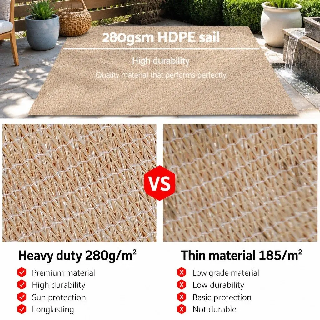 Shade Sail UV Protection 5x5m Square Outdoor Patio Pool Deck Sunshade Cloth Sand