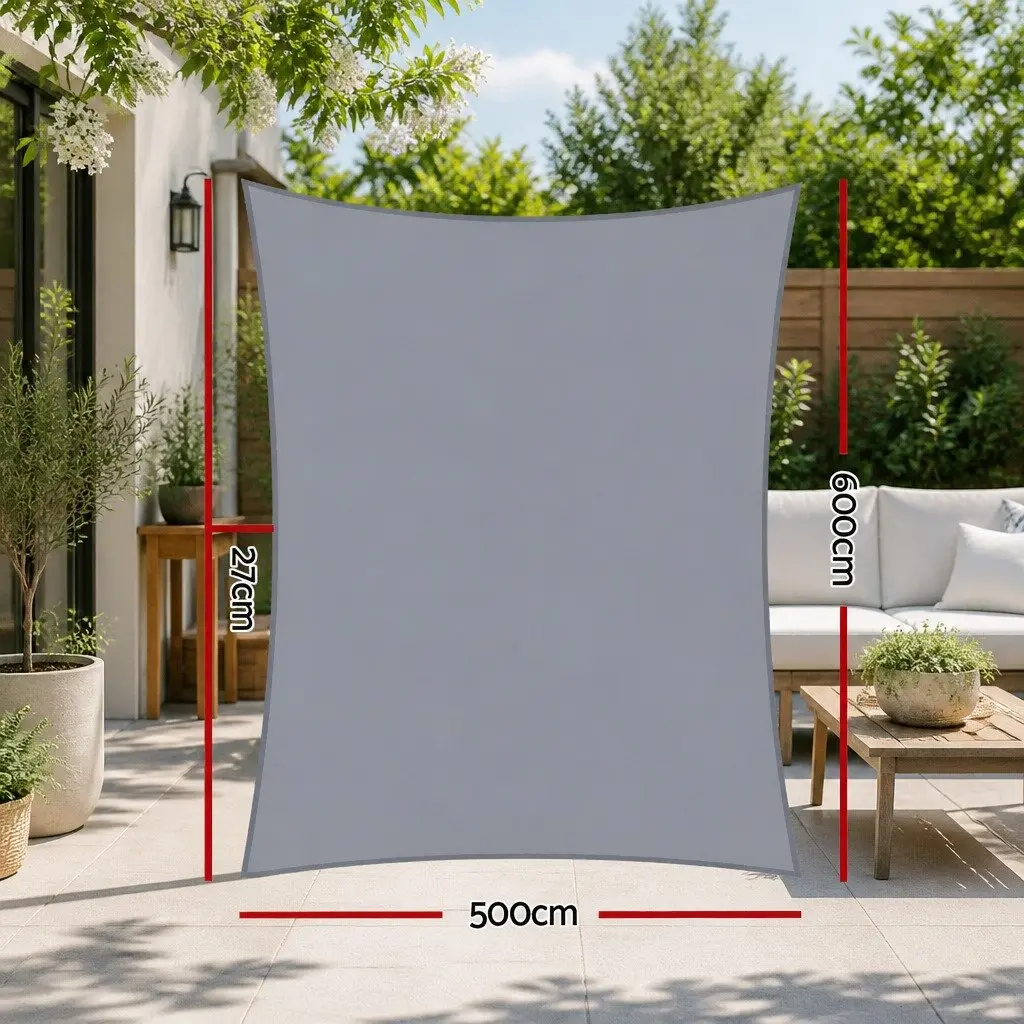 Rectangle Shade Sail Grey 5x6m Outdoor UV Protection Cover 280GSM Durable Fabric