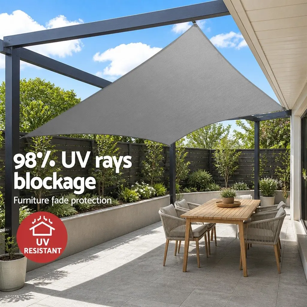 Rectangle Shade Sail Grey 5x6m Outdoor UV Protection Cover 280GSM Durable Fabric