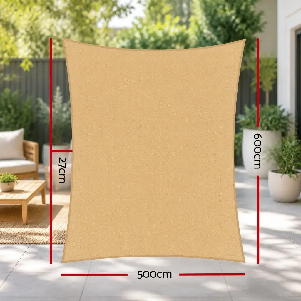 Shade Sail Rectangle UV Protection 5x6m Sand Breathable Outdoor