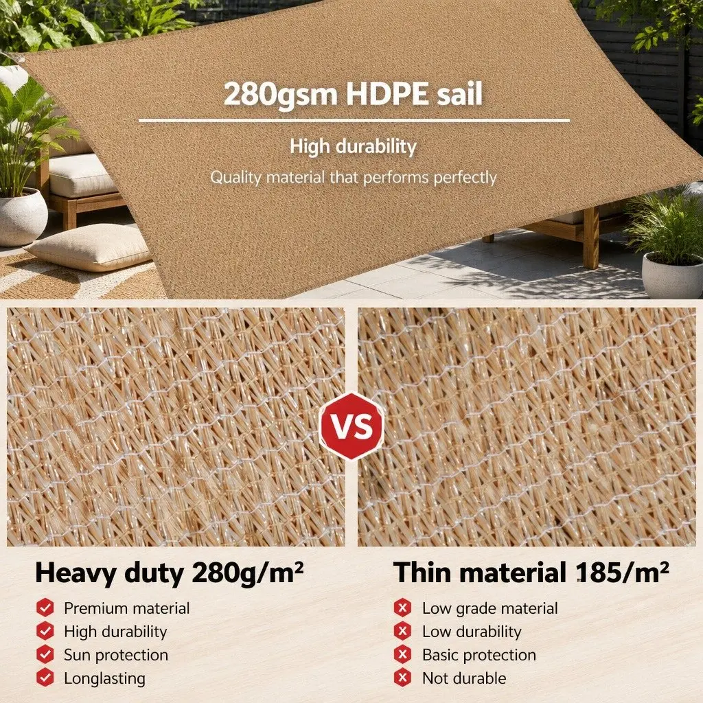 Shade Sail Rectangle UV Protection 5x6m Sand Breathable Outdoor
