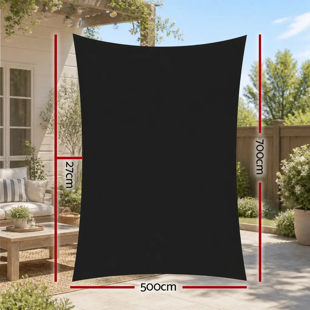 Rectangle Shade Sail UV Protection 5x7m Black 280GSM Outdoor Patio Pool Sunshade Cloth