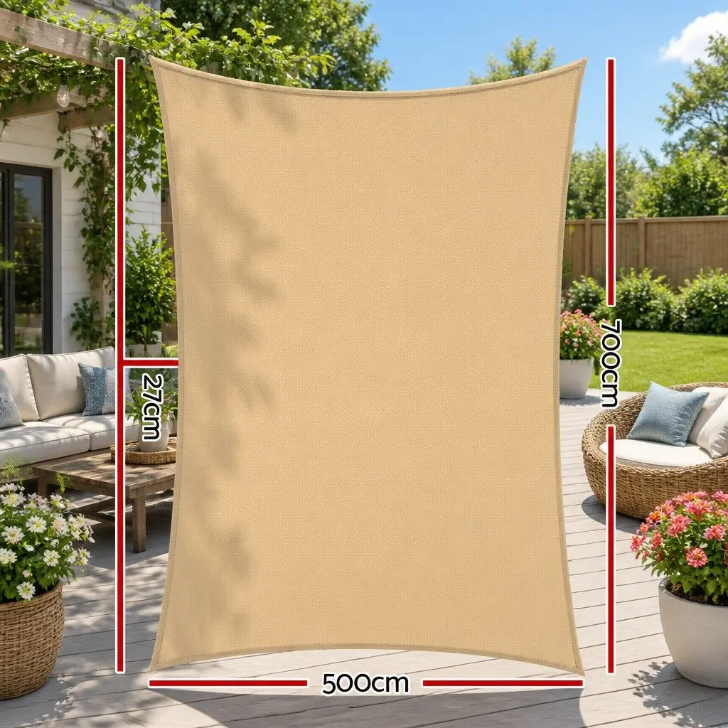 Rectangle Shade Sail UV Protection 5x7m Sand Beige