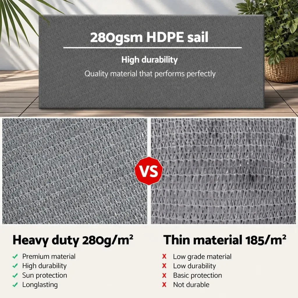 Rectangle Shade Sail UV Protection 6x6m Grey 280GSM Outdoor Patio Pool Cover