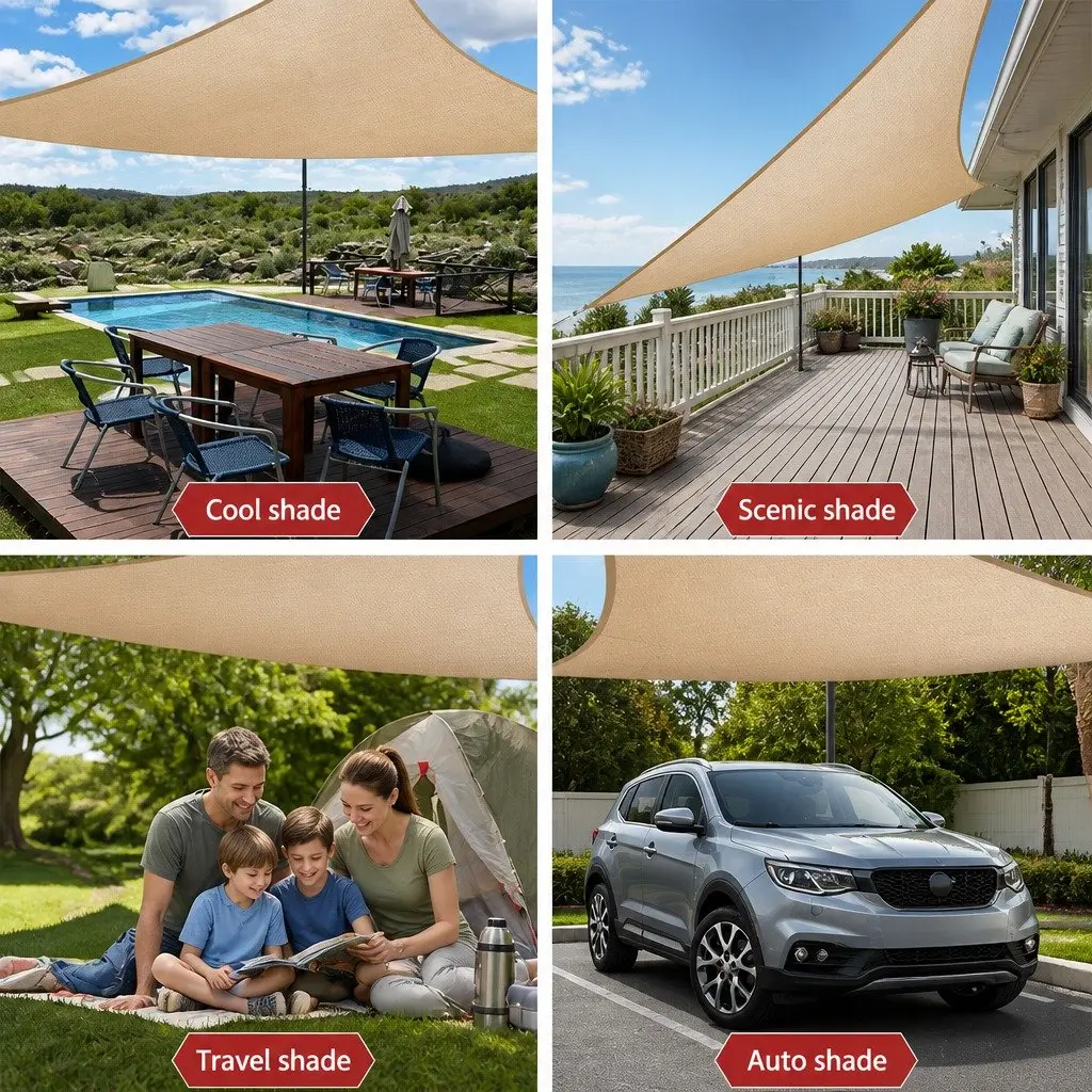 Shade Sail UV Protection 6x7m Rectangle 280GSM Sand Outdoor Patio Pool Deck