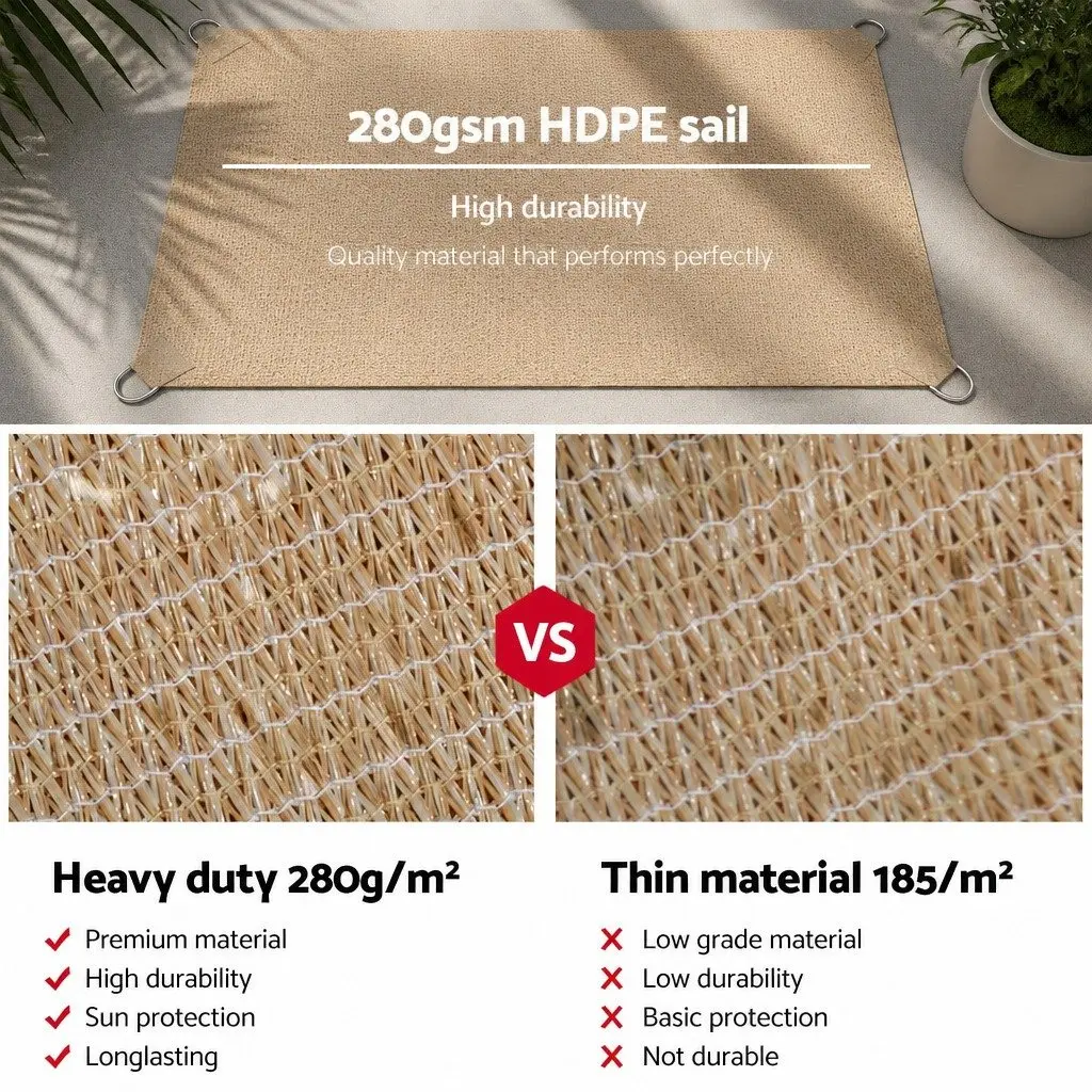 Shade Sail UV Protection 6x7m Rectangle 280GSM Sand Outdoor Patio Pool Deck