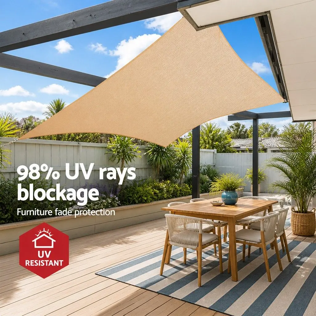 Shade Sail UV Protection 6x7m Rectangle 280GSM Sand Outdoor Patio Pool Deck