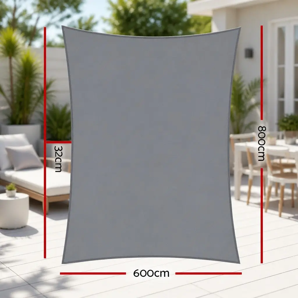 Rectangle Shade Sail 6x8m Grey 280GSM UV Protection Outdoor Pool Patio Sunshade