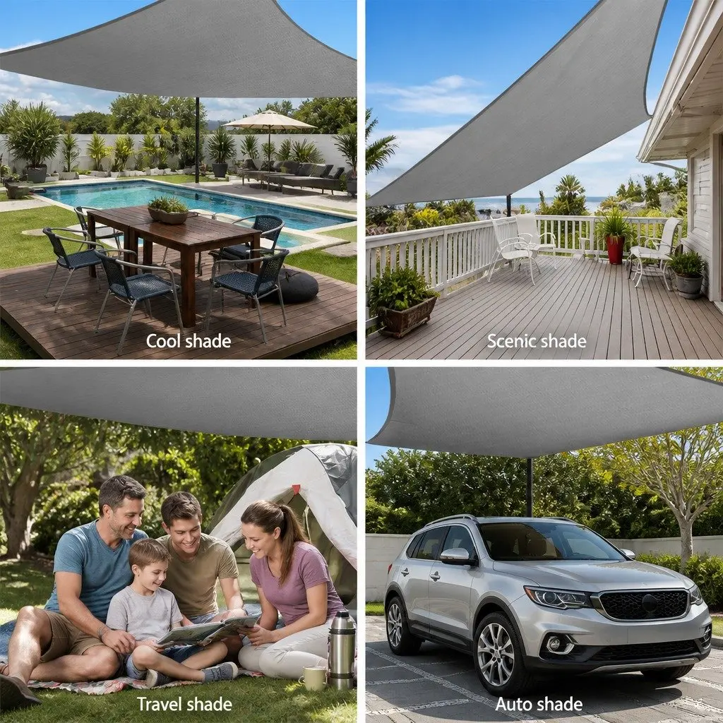 Rectangle Shade Sail 6x8m Grey 280GSM UV Protection Outdoor Pool Patio Sunshade