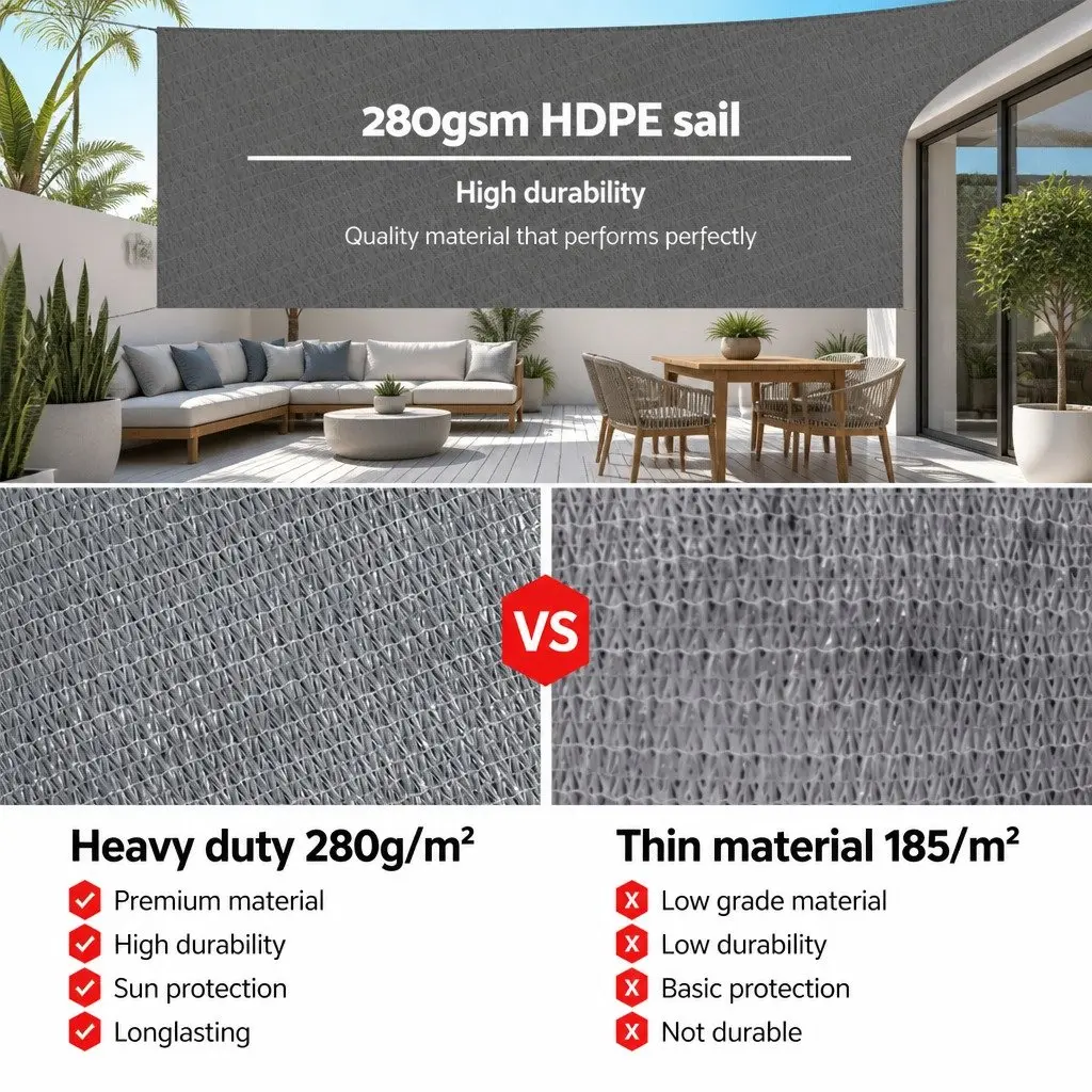 Rectangle Shade Sail 6x8m Grey 280GSM UV Protection Outdoor Pool Patio Sunshade