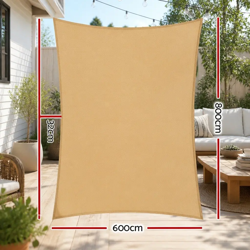 Rectangle Shade Sail UV Protection 6x8m Sand