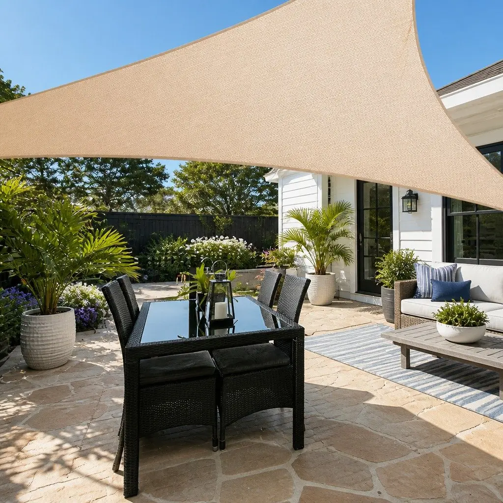 Triangle Shade Sail UV Protection 5x5x5M Sand Beige Outdoor Patio Pool Garden Sunshade
