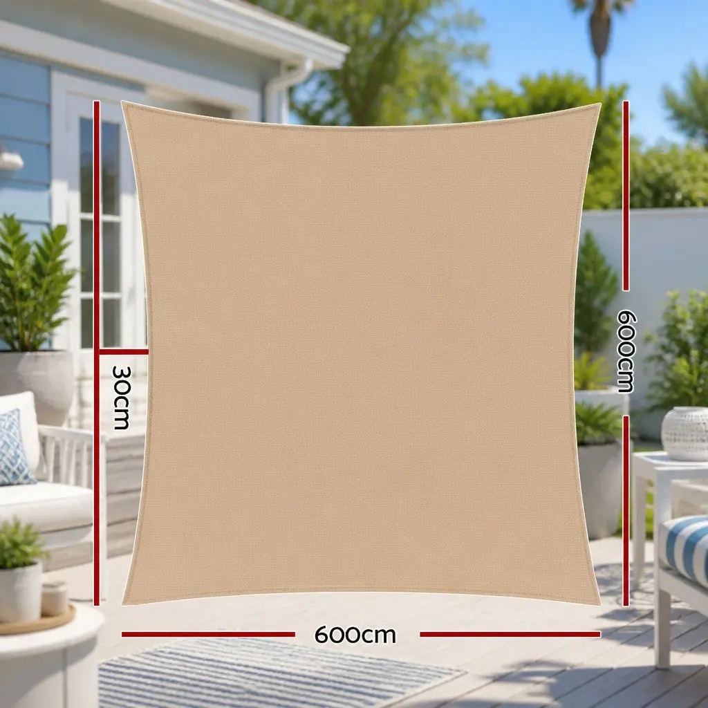 Shade Sail Rectangle UV Protection 6m x 6m Sand Beige Outdoor Patio Pool Garden Sunshade Cloth