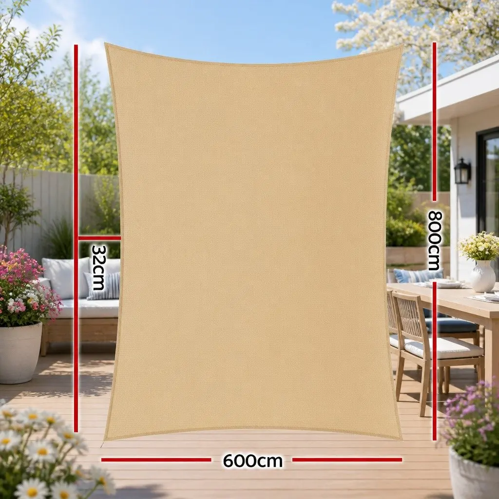 Rectangle Shade Sail UV Protection 6x8m Sand Outdoor Patio Pool Sunshade