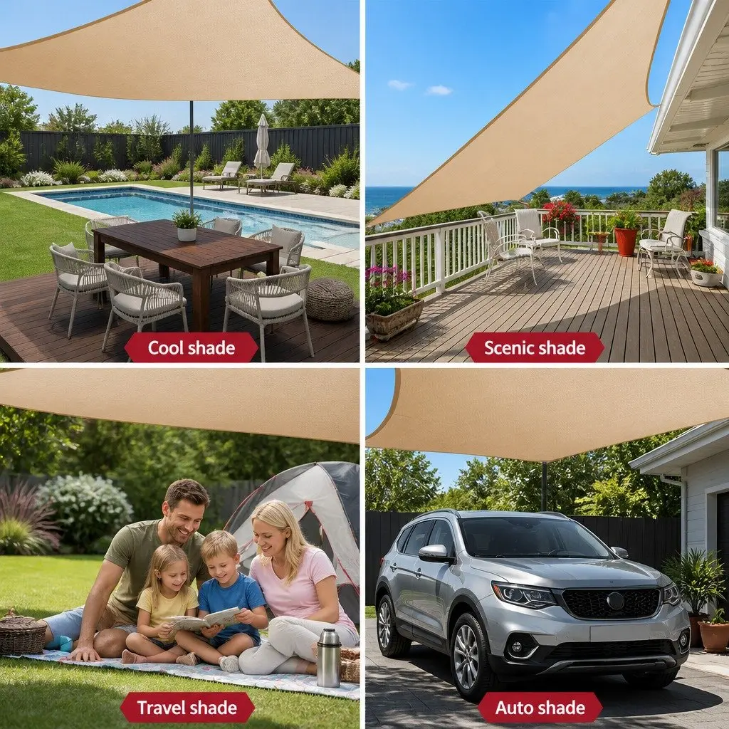 Rectangle Shade Sail UV Protection 6x8m Sand Outdoor Patio Pool Sunshade