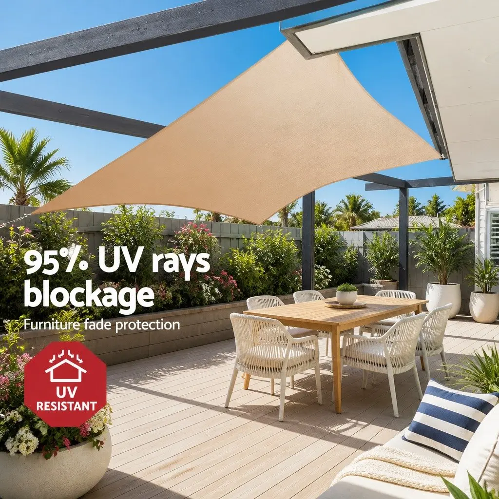 Rectangle Shade Sail UV Protection 6x8m Sand Outdoor Patio Pool Sunshade