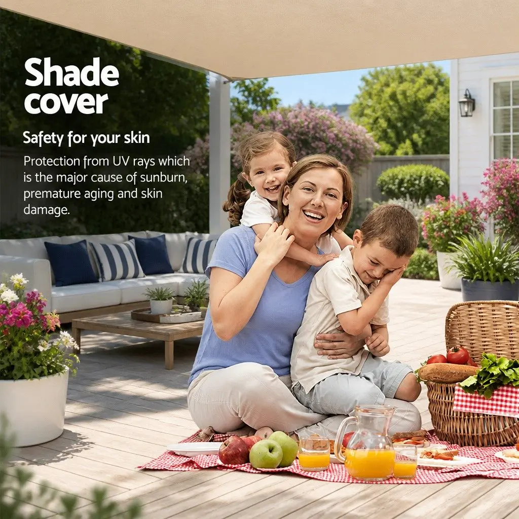 Rectangle Shade Sail UV Protection 6x8m Sand Outdoor Patio Pool Sunshade