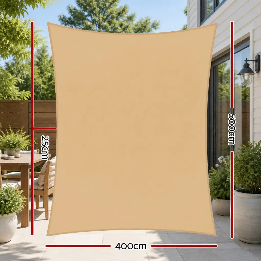 Rectangle Shade Sail UV Protection 4x5m Waterproof Sand Beige