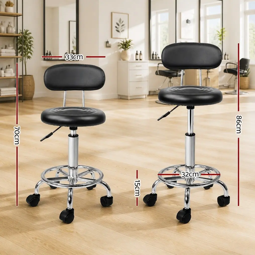 Black Salon Stool with Backrest