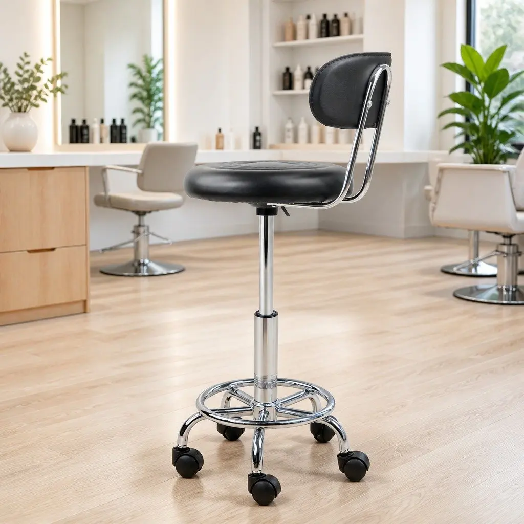 Black Salon Stool with Backrest