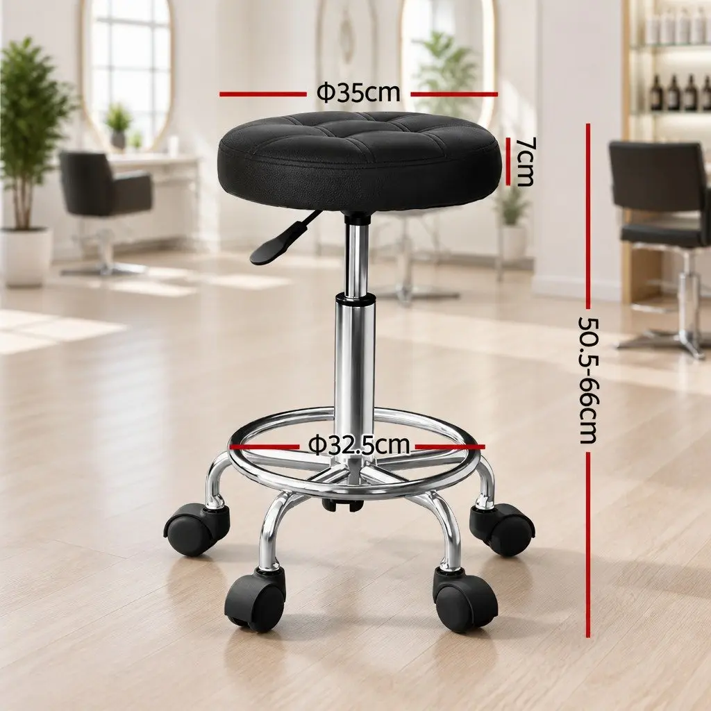 Swivel Stool Round Black PU Leather Adjustable Height for Salons and Clinics with Castor Wheels