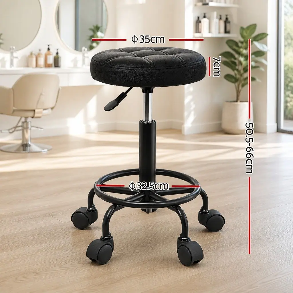 Salon Stool Swivel Chair Adjustable Height Black 360° Rotation PU Leather