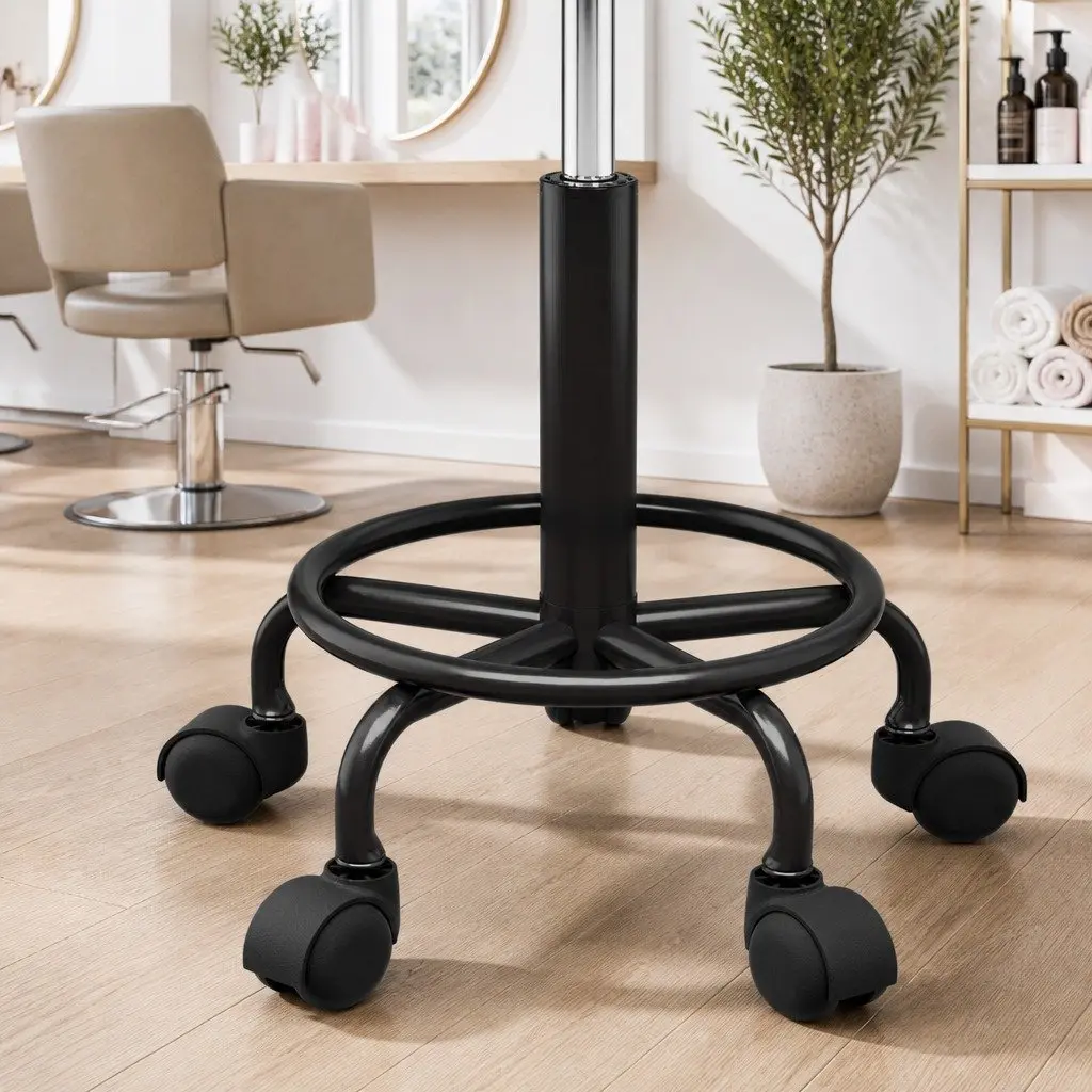 Salon Stool Swivel Chair Adjustable Height Black 360° Rotation PU Leather