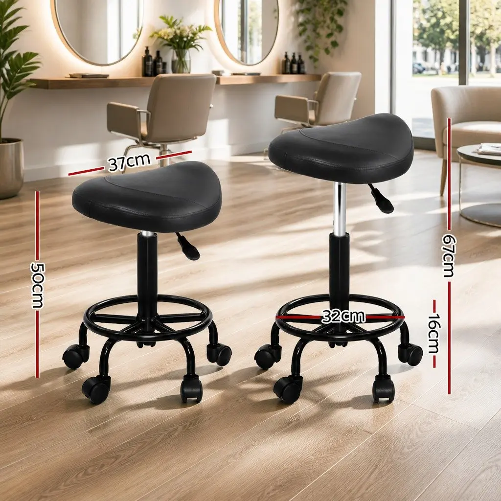 Adjustable Height Saddle Stool Swivel Chair Black PU Leather for Salon and Clinic