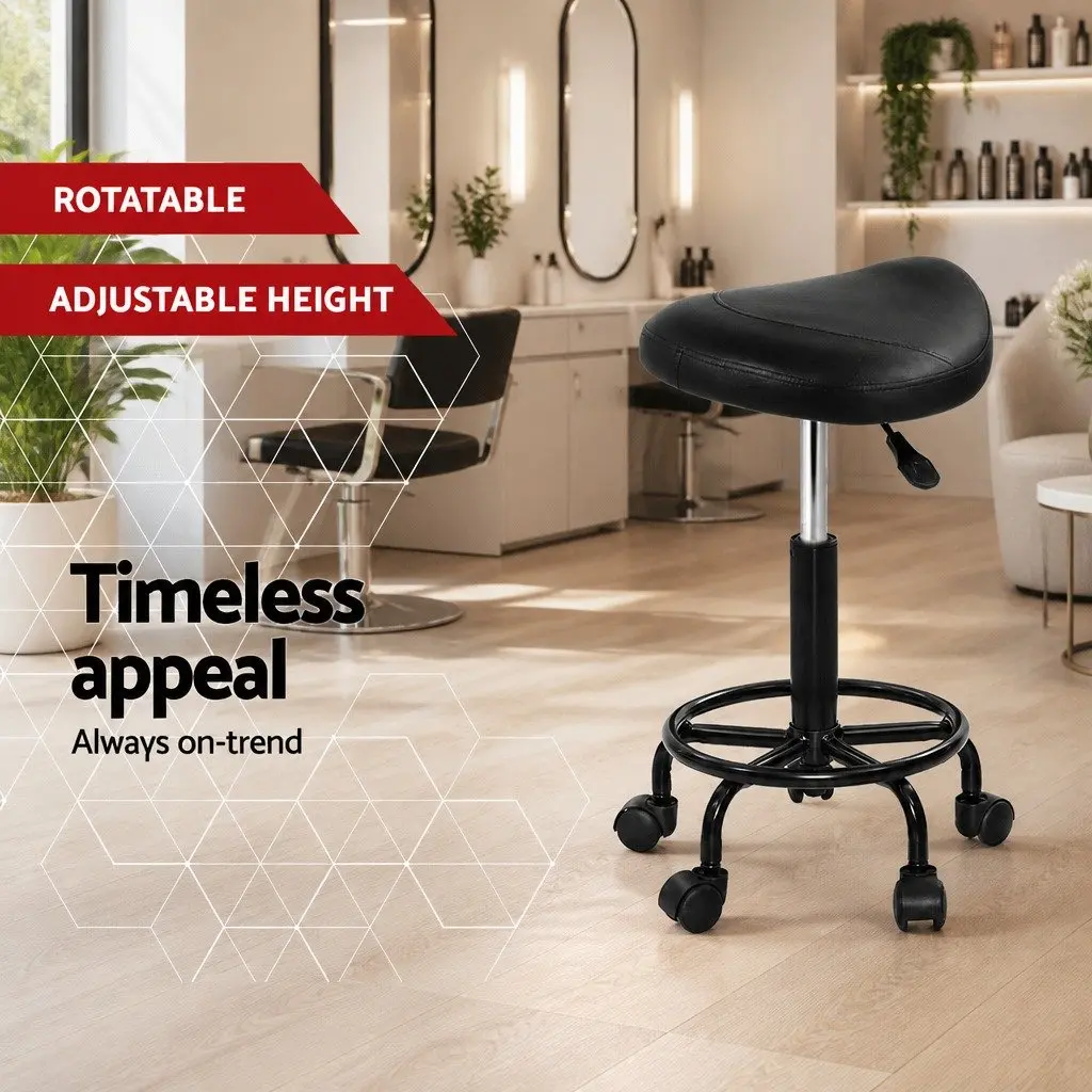 Adjustable Height Saddle Stool Swivel Chair Black PU Leather for Salon and Clinic