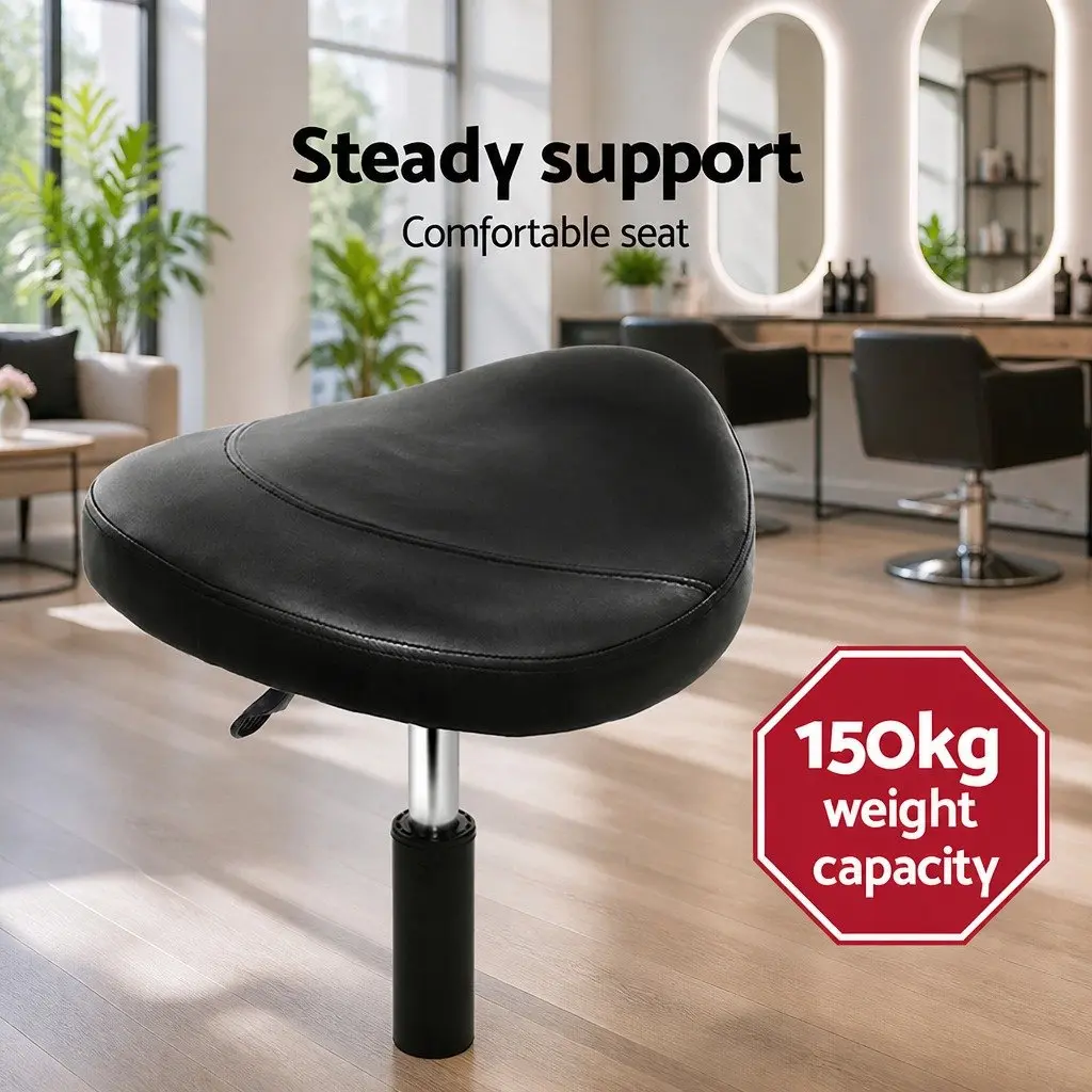 Adjustable Height Saddle Stool Swivel Chair Black PU Leather for Salon and Clinic