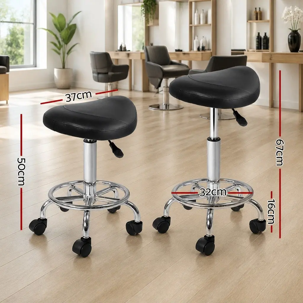 Salon Stool Saddle Swivel Chair Black Adjustable Height Barber Tattoo Parlour