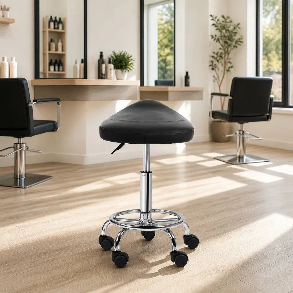Salon Stool Saddle Swivel Chair Black Adjustable Height Barber Tattoo Parlour
