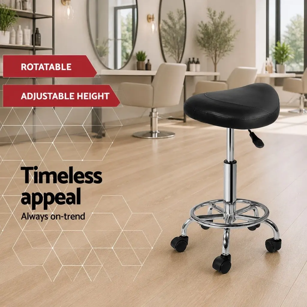 Salon Stool Saddle Swivel Chair Black Adjustable Height Barber Tattoo Parlour
