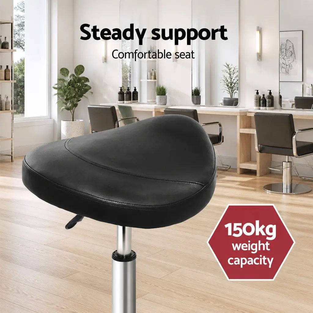 Salon Stool Saddle Swivel Chair Black Adjustable Height Barber Tattoo Parlour