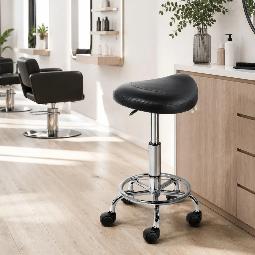 Salon Stool Saddle Swivel Chair Black Adjustable Height Barber Tattoo Parlour