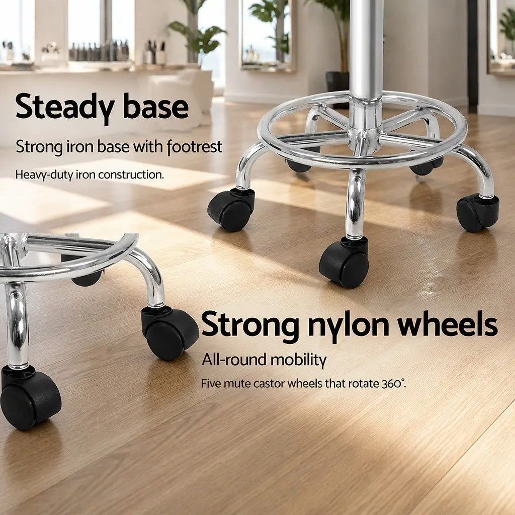 Salon Stool Saddle Swivel Chair Adjustable Height White 360 Degree Rotatable Footrest